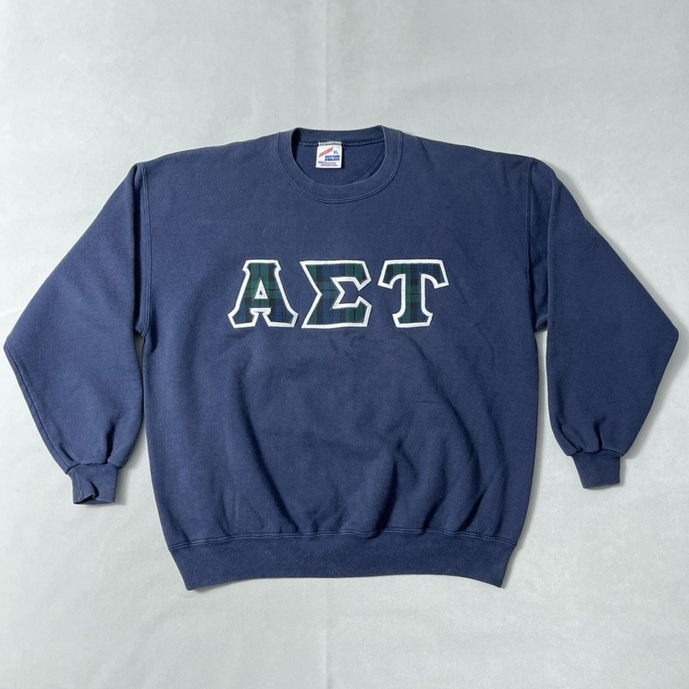 Vintage Alpha Sigma Tau Sweatshirt  XL Blue Jerzees Greek Letter 90s USA